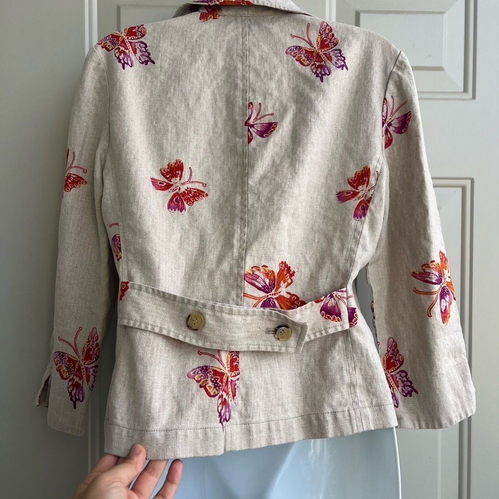 Ricki Freeman 100% Linen for Teri Jon Butterfly Blazer Neiman Marcus size 6 - Picture 7 of 9